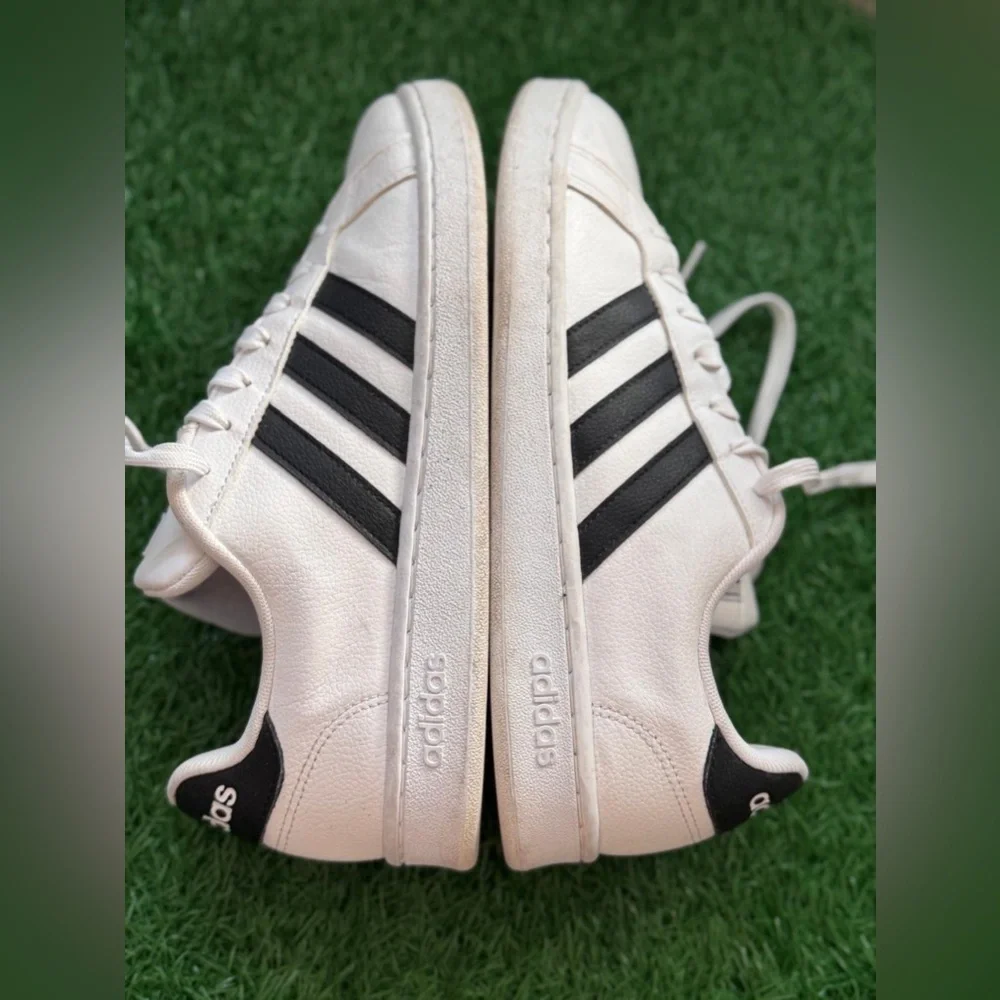 Adidas White Sneakers with Black Stripes Size 9.5‎